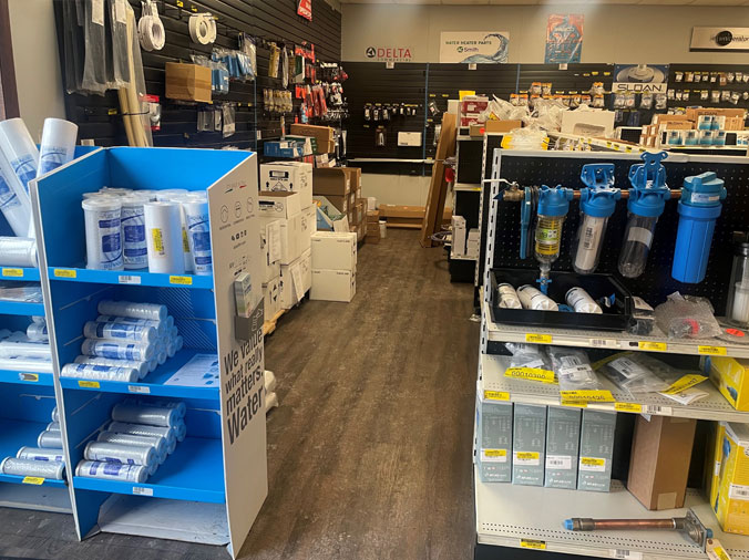 Penstan Plumbing & HVAC Supply State College Pennsylvania interior shot showing plumbing products on shelves